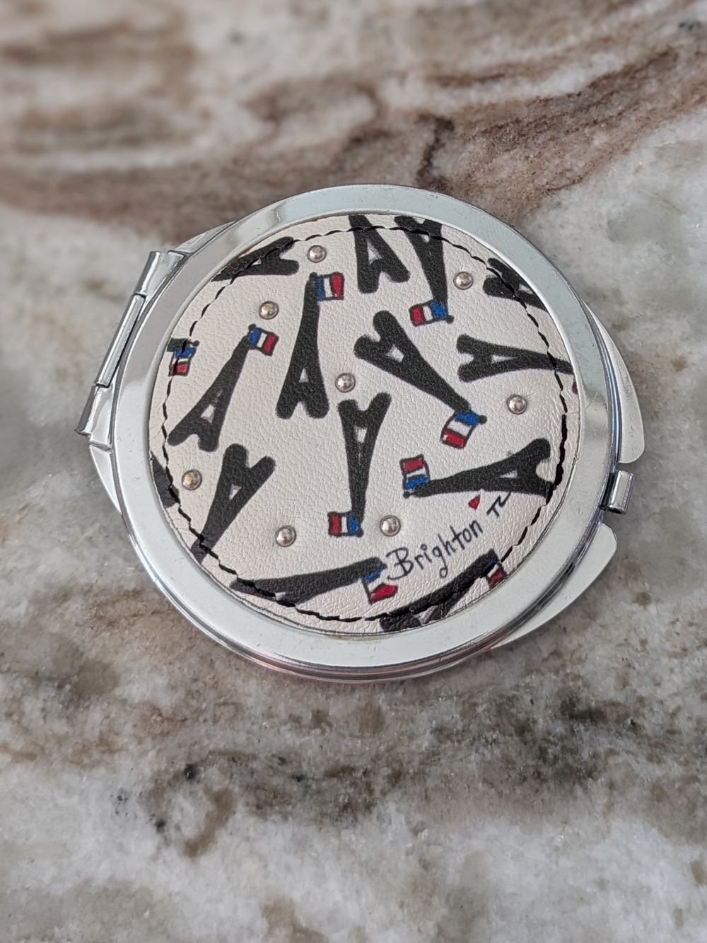 Brighton Eiffel Tower Pattern Compact Mirror with Silver Trim
